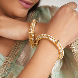 Royal gold plated kundan bangle set for women