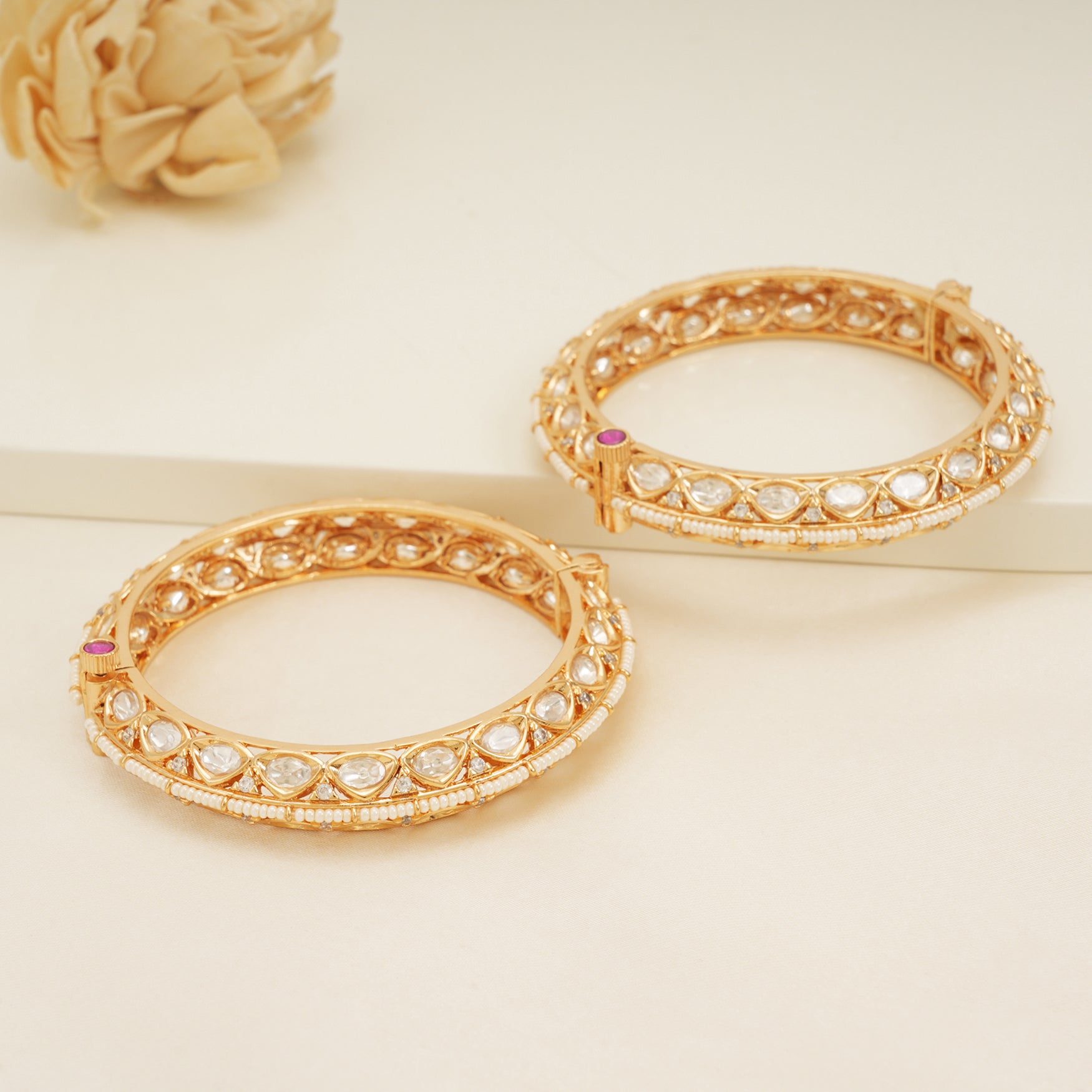 Royal gold plated kundan bangle set for women