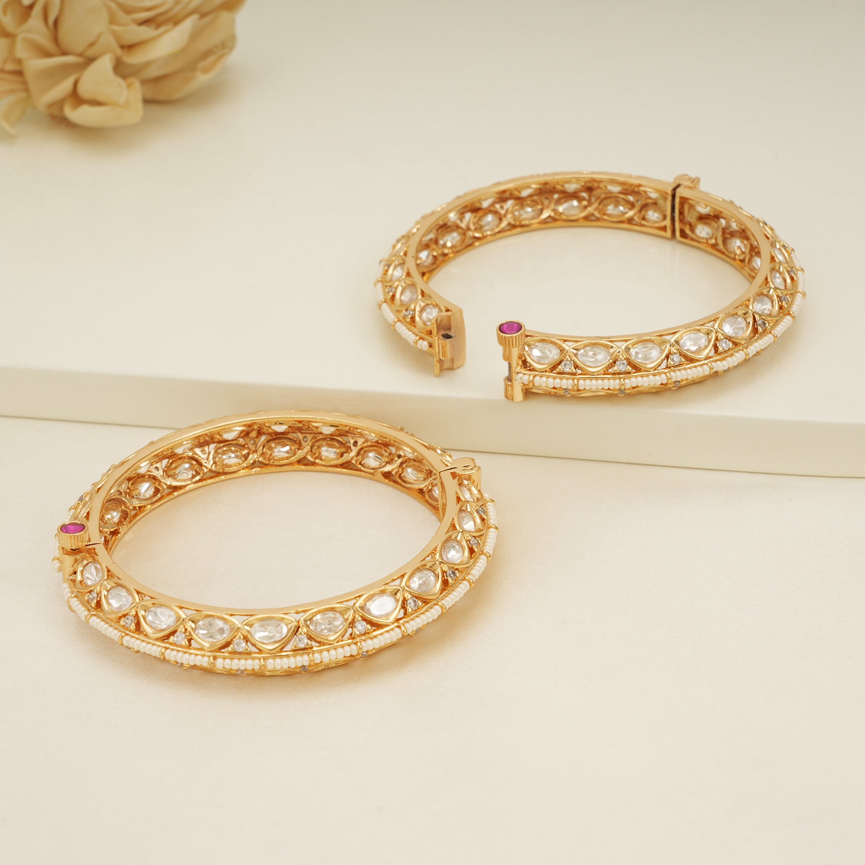 Royal gold plated kundan bangle set for women