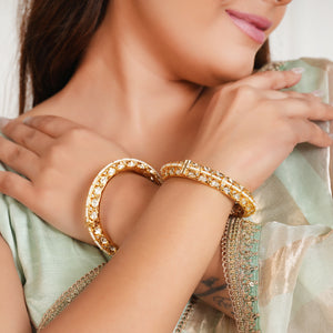 Royal gold plated kundan bangle set for women