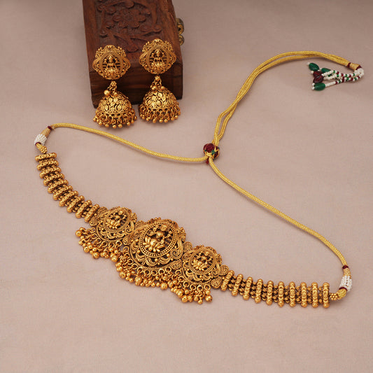 Amazing antique gold plain maa lakshmi choker set