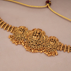 Amazing antique gold plain maa lakshmi choker set