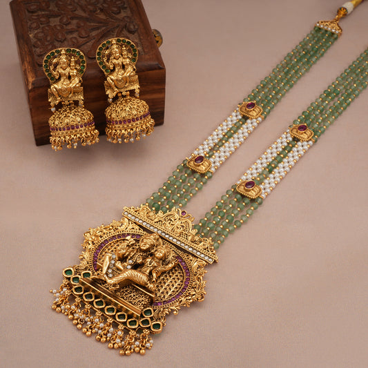 Long antique gold shiv parvati necklace set I Temple Jewellery