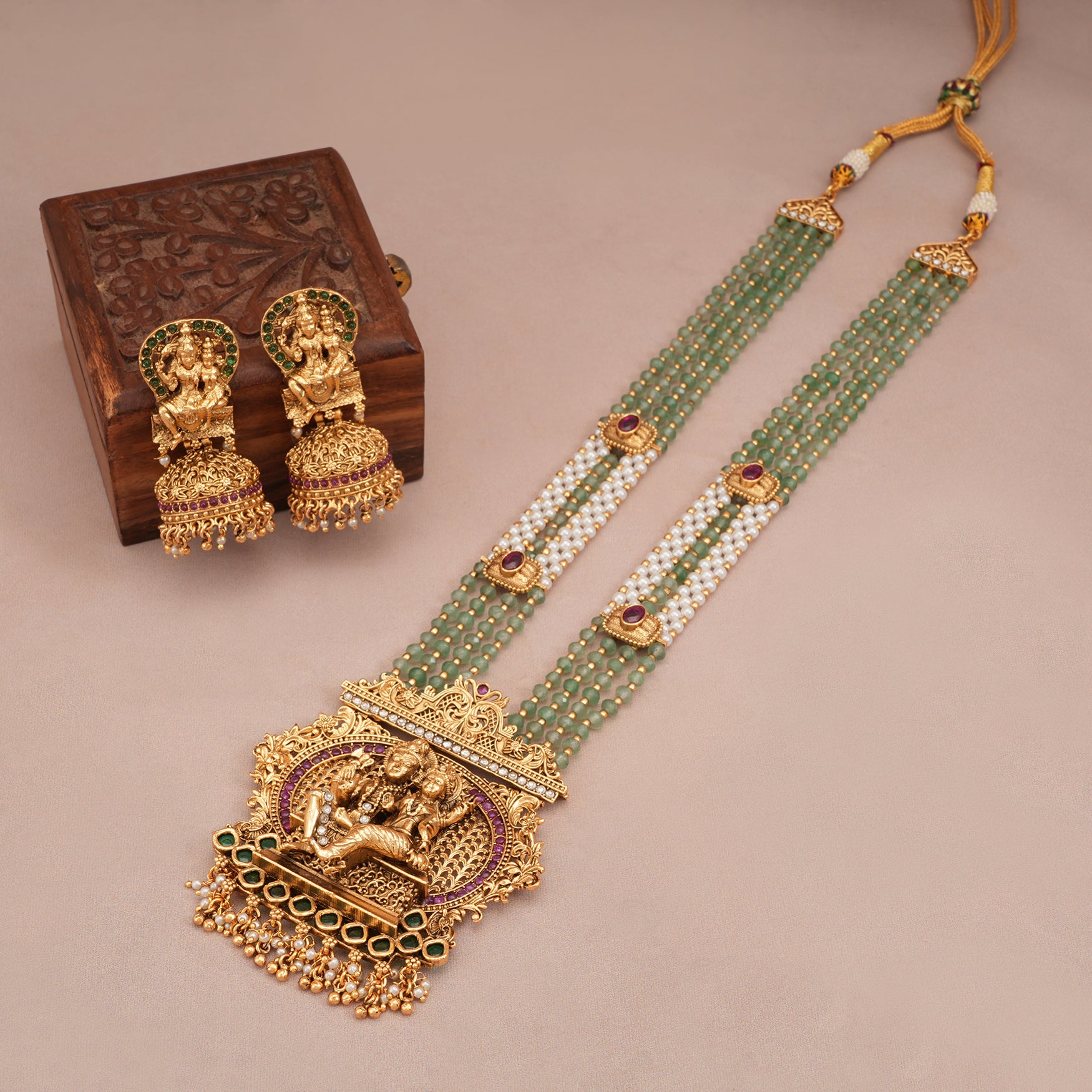 Long antique gold shiv parvati necklace set I Temple Jewellery