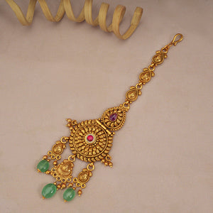 Amazing antique gold green stone necklace set with long earring