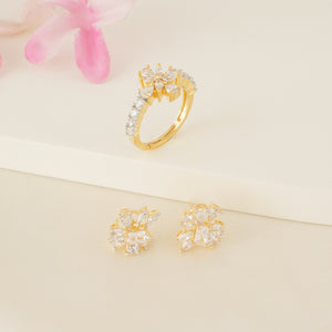 Cute diamond ear stud with floral finger ring