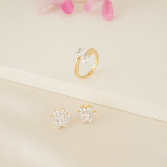 Cute diamond floral stud with finger ring