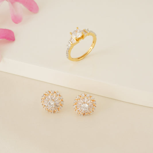 Cute diamond stud earring with solitaire finger ring