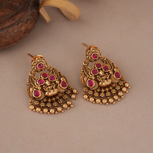 Cute antique gold maa lakshmi ball earring I Temple Jewellery