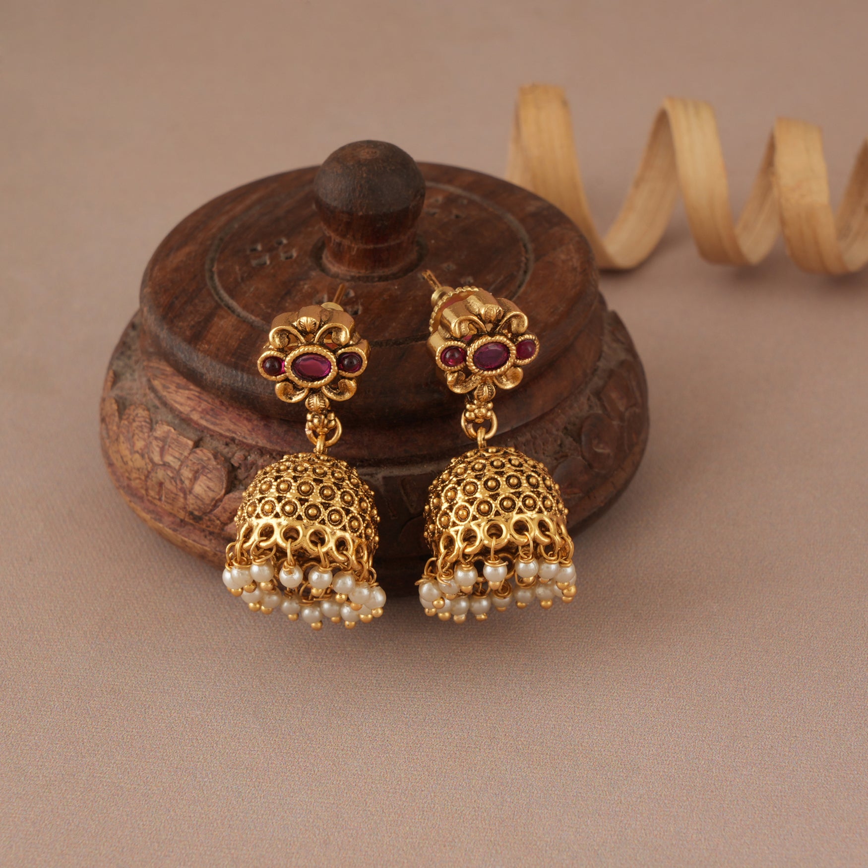 Amazing antique gold multicolor pendant set with jhumka earring