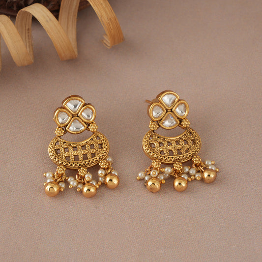 Cute gold plated kundan ball earring