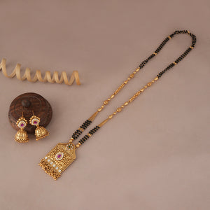 Gorgeous antique gold long mangalsutra with jhumka earring