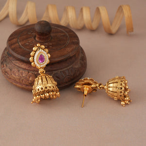 Gorgeous antique gold long mangalsutra with jhumka earring