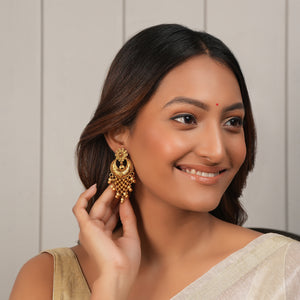 Long pearl drop antique gold earring for women