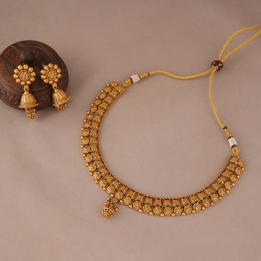 Beautiful antique gold carved necklace set for women