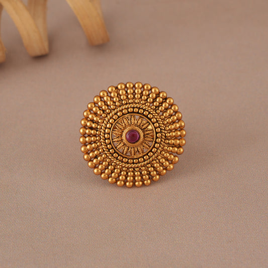 Cute spiral antique gold ruby stone finger ring