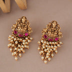 Stunning maa lakshmi pearl drop antique gold earring I Temple Jewellery