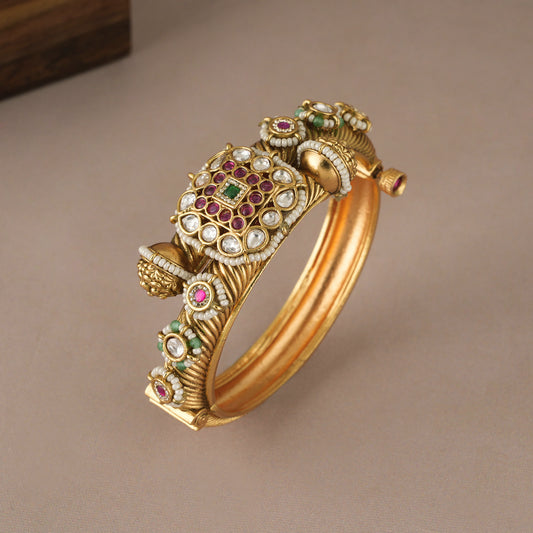 Gorgeous antique gold kundan multicolor kada bangle