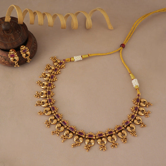 Beautiful antique gold ruby stone necklace set