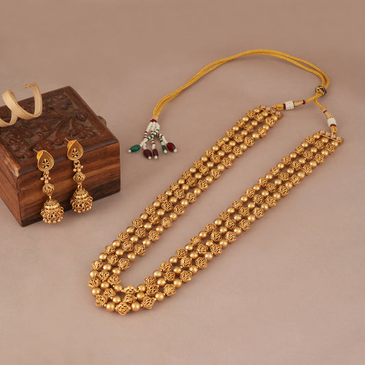 Long gold plated 3 layer mala necklace set