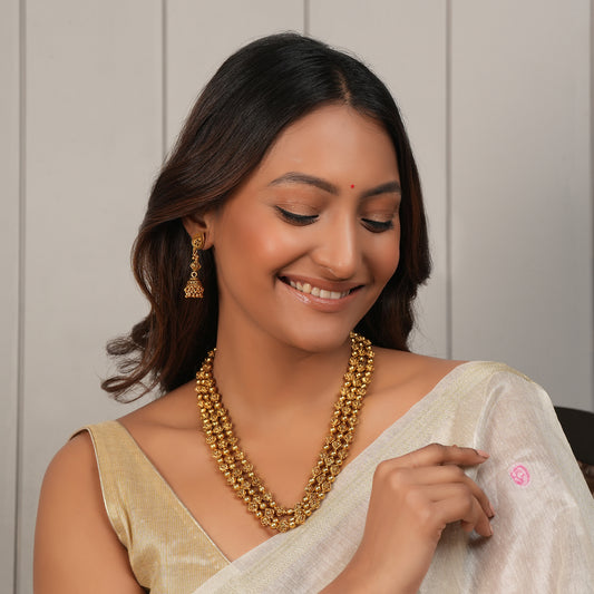 Long gold plated 3 layer mala necklace set