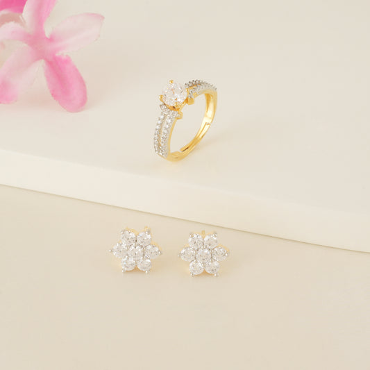 Cute diamond solitaire ring with nakshatra earring