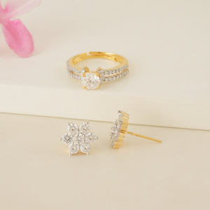 Cute diamond solitaire ring with nakshatra earring