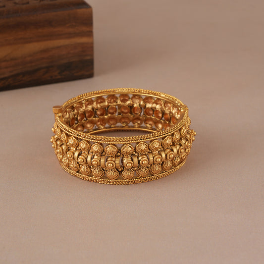 Broad antique gold openable kada bangle for women