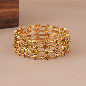 Sleek antique gold multicolor stone bangle set ( set of 4)