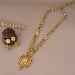 Stunning gold plated kundan ruby necklace set with jhumka earring