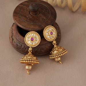 Stunning gold plated kundan ruby necklace set with jhumka earring