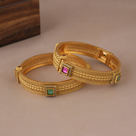 Stunning gold plated stone bangle set for women