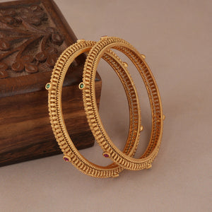 Cute antique gold stone bangle set for women