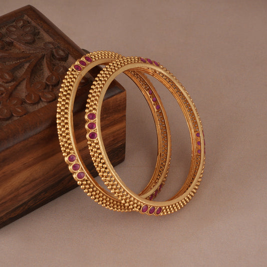 Gorgeous antique gold plated ruby bangle set