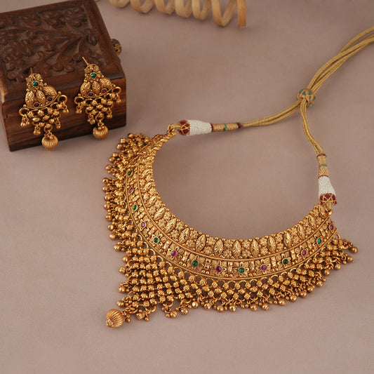 Stunning multicolor broad antique gold choker set