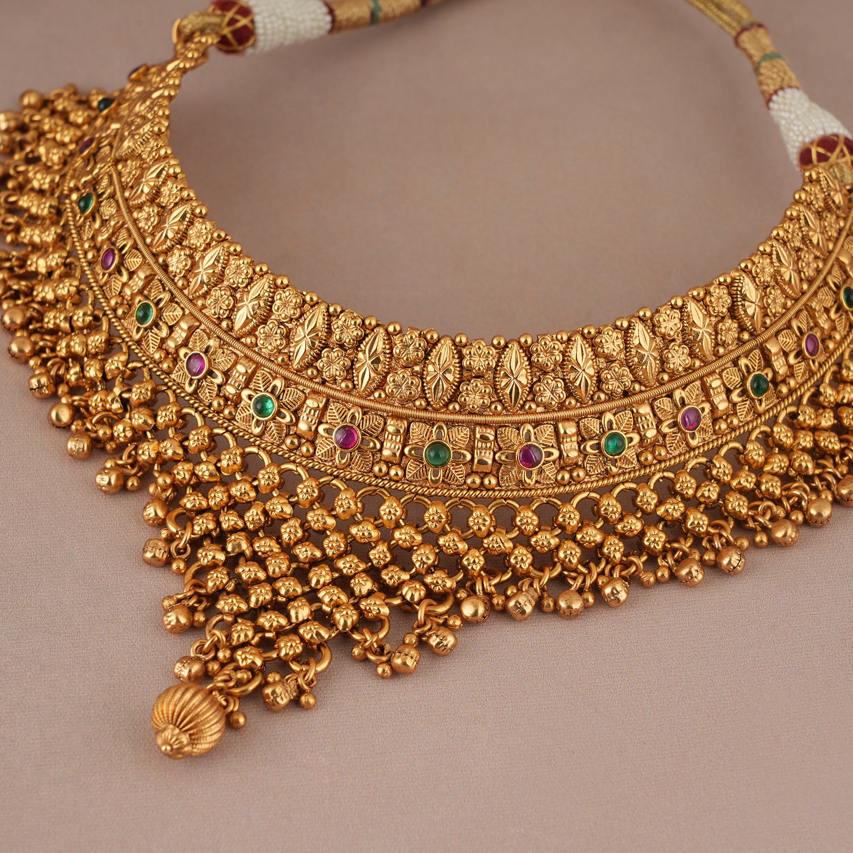 Stunning multicolor broad antique gold choker set