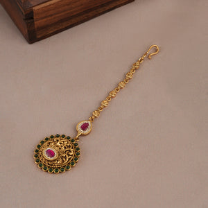 Stunning antique gold plated multicolor maangtika