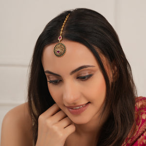 Stunning antique gold plated multicolor maangtika