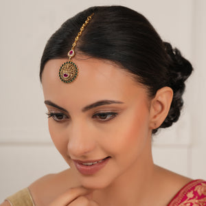 Stunning antique gold plated multicolor maangtika