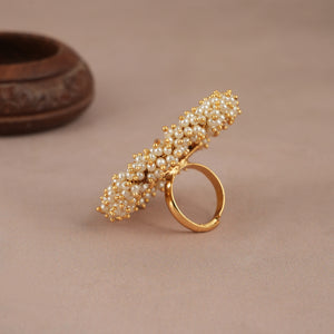 Stunning bold antique gold maa lakshmi pearl finger ring I Temple Jewellery