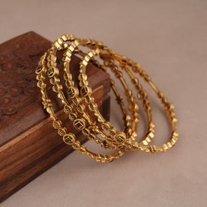 Stunning antique gold sleek multicolor bangle set (set of 4)