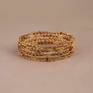 Stunning antique gold sleek multicolor bangle set (set of 4)