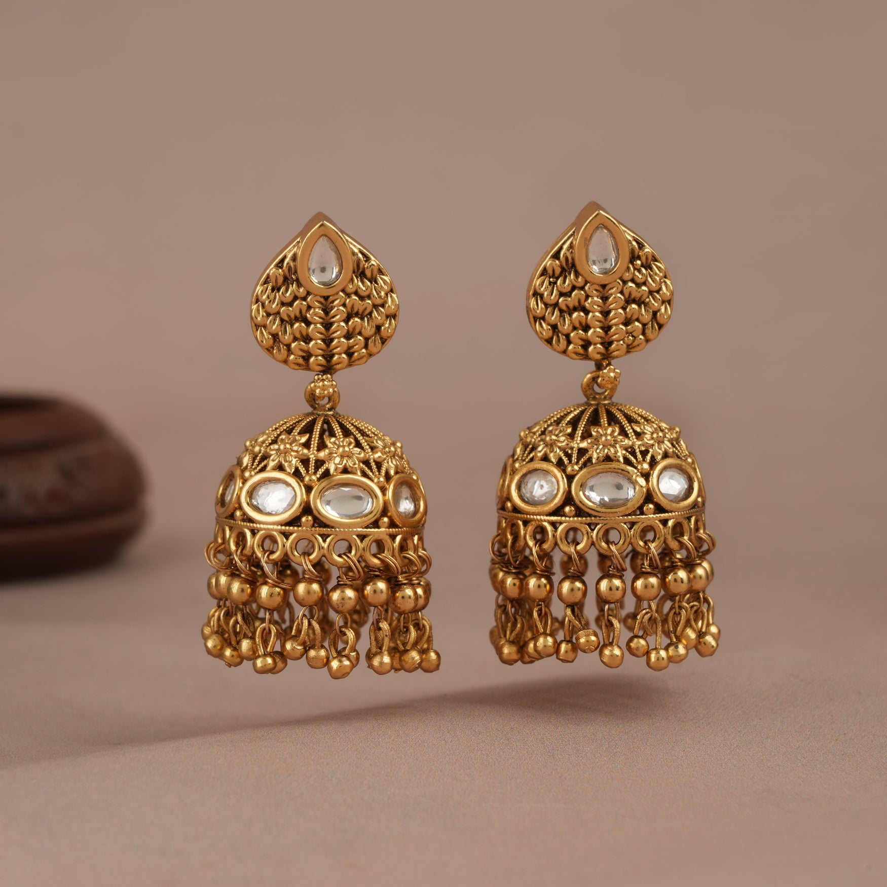 Amazing antique gold kundan gold drop jhumka earring