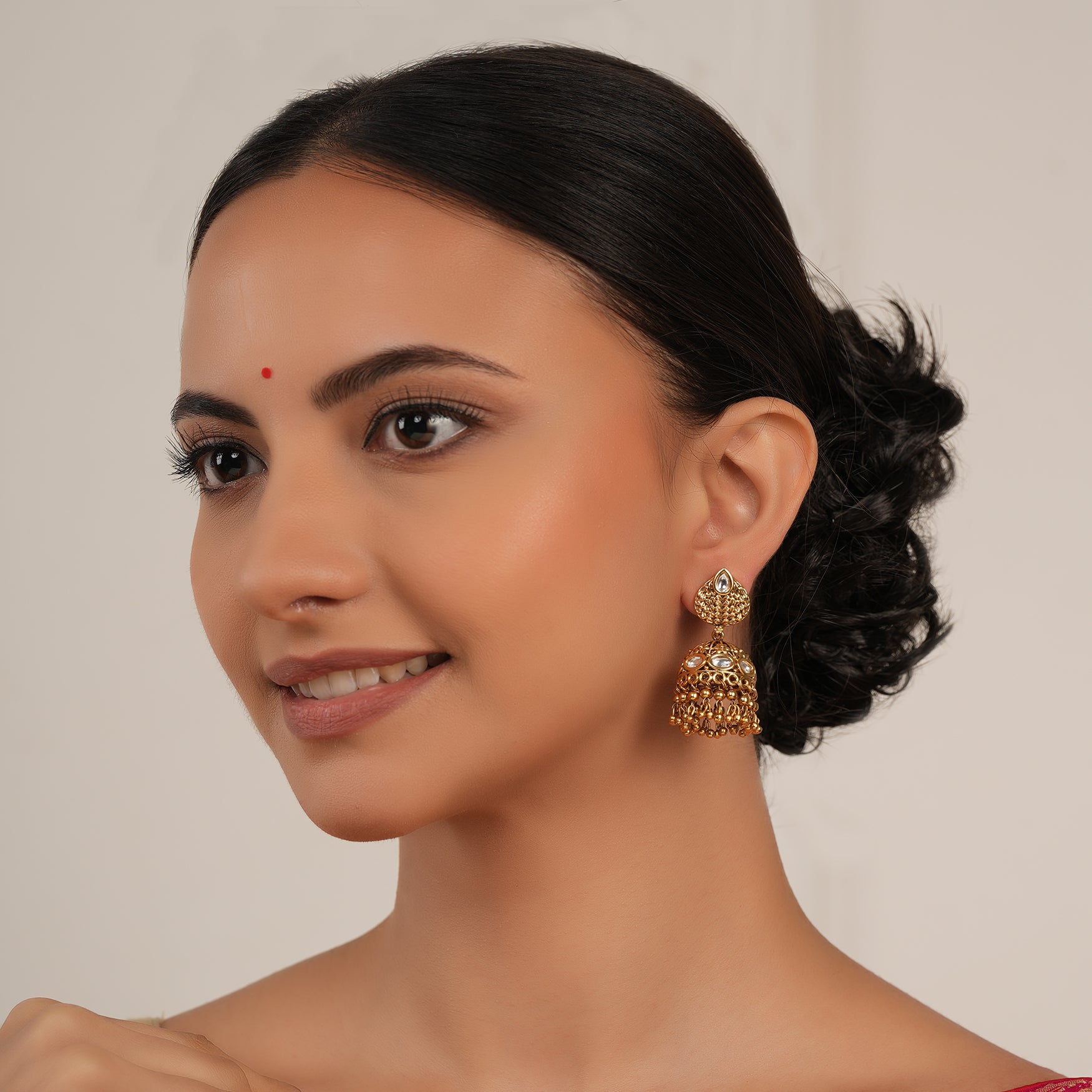 Amazing antique gold kundan gold drop jhumka earring