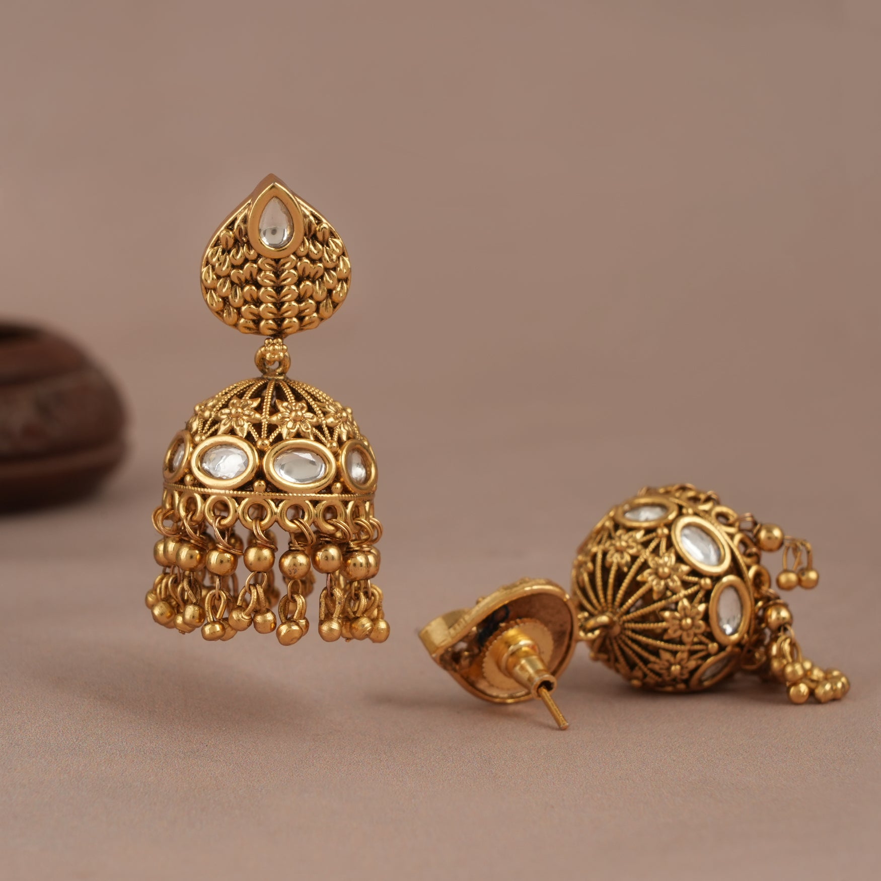 Amazing antique gold kundan gold drop jhumka earring