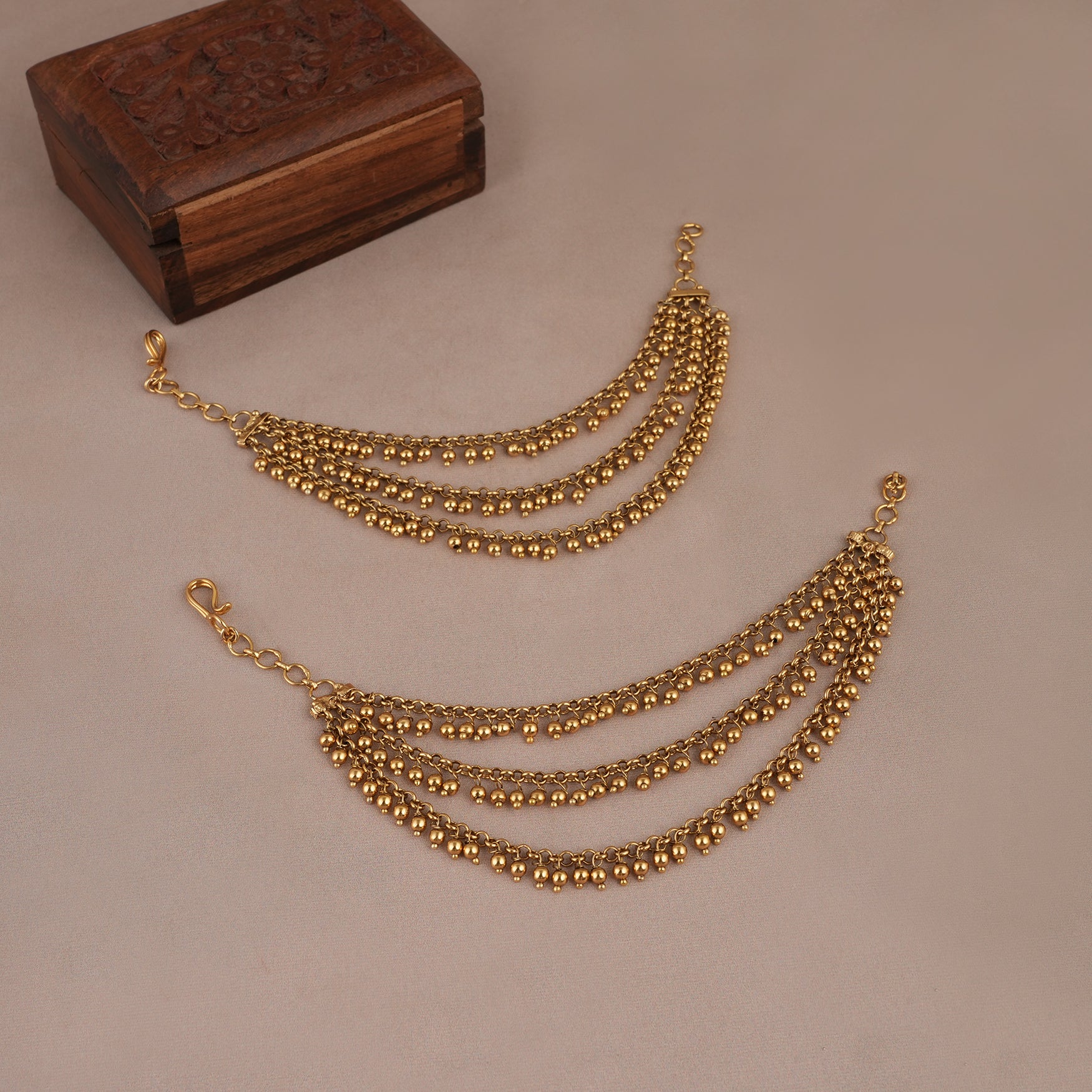 Cute 3 line plain antique gold ear chain