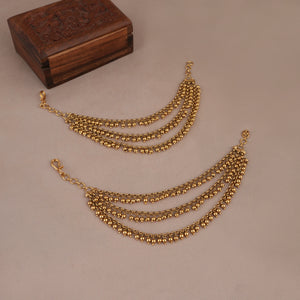 Cute 3 line plain antique gold ear chain