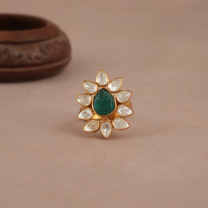 Beautiful gold plated kundan finger ring