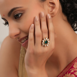 Beautiful gold plated kundan finger ring