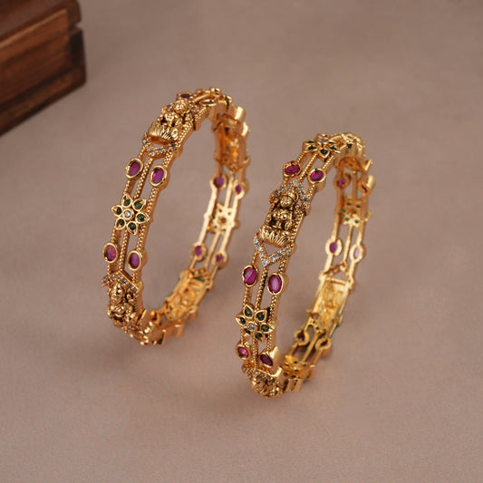 Stunning multicolor gold plated maa lakshmi bangle set